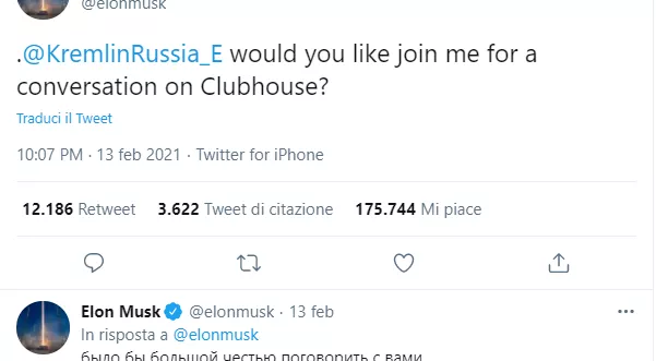 financialounge -  ClubHouse Elon Musk Presidente Russia Tesla twitter Vladimir Putin